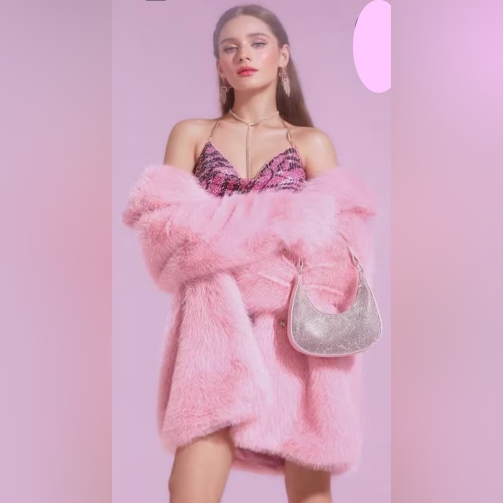 Chic Pink Faux Fur Coat - Picture 2 of 14